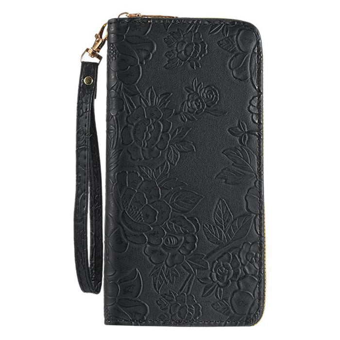 Wholesale Literary Floral Embossed Women' s Pu Wallet Light Blue Daily Matching Boutique MOQ:3