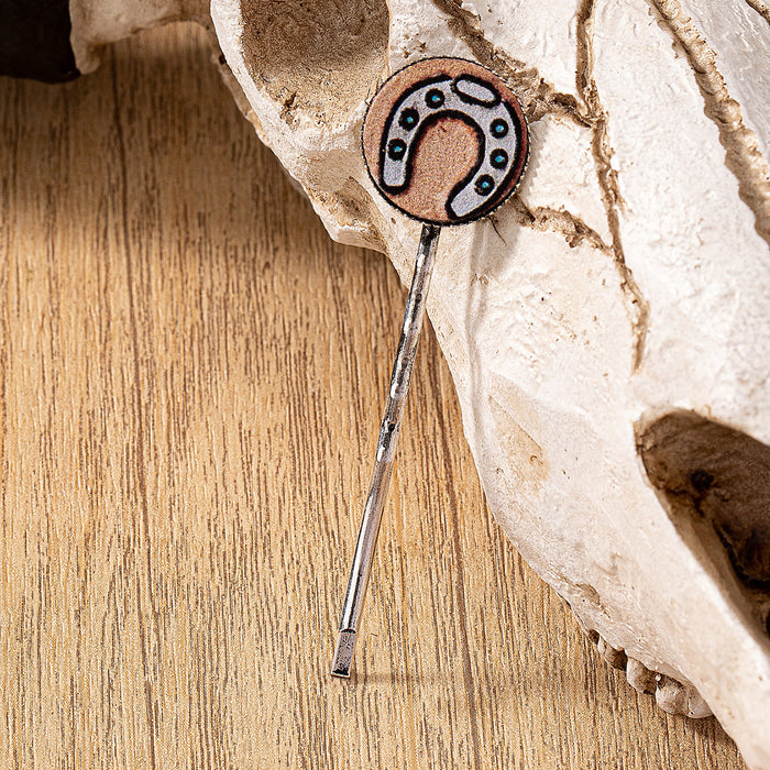 Wholesale leather western cactus horseshoe pattern printing hairpin