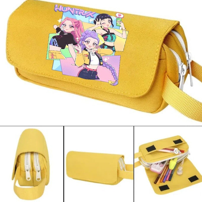 Wholesale Cartoon printed large capacity double-layer hand-held pencil case student stationery bag