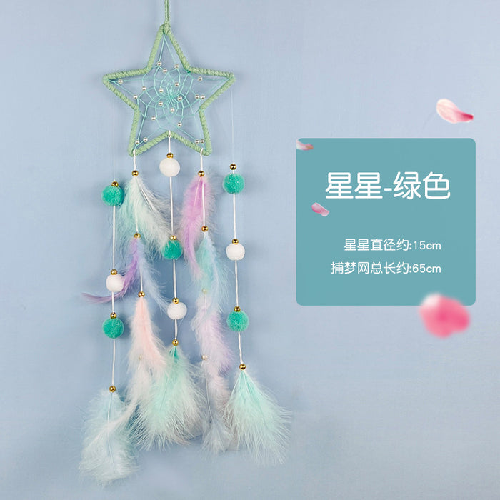 Wholesale Cat Head Dreamcatcher Hanging Ornament Handmade Pink Feather Decor MOQ≥2