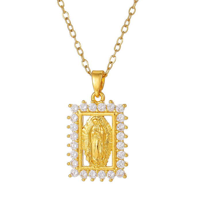 Wholesale Virgin Mary Square Necklace Ladies Full Diamond Fashion Clavicle Chain Jewelry