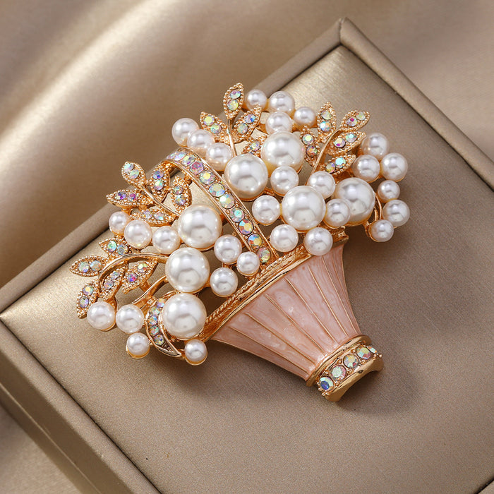 Wholesale Glazed Pearl Flower Brooches Pin Ancient Vintage Rhinestone Accessories