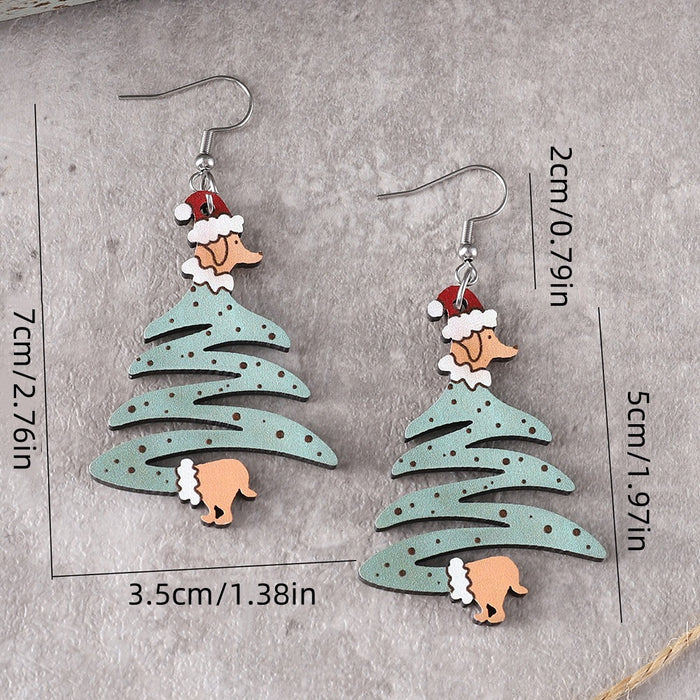 Wholesale Christmas Dog Christmas Tree Pendant Earrings Wooden Double-sided Earrings Dog Lover Gift