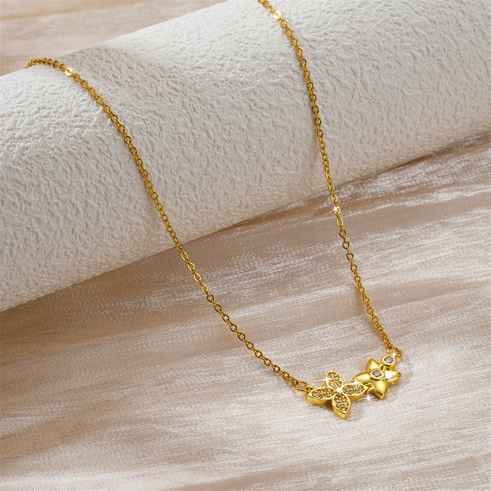 Wholesale New flower plated real gold inlaid diamond titanium steel necklace, niche, light luxury, exquisite fashion, versatile collarbone chain