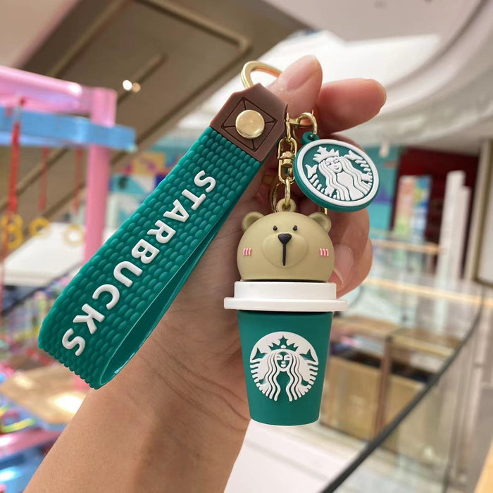 Wholesale Starbucks Milk Tea Cute Bears Silicone Keychains JDC-KC-PengYu006