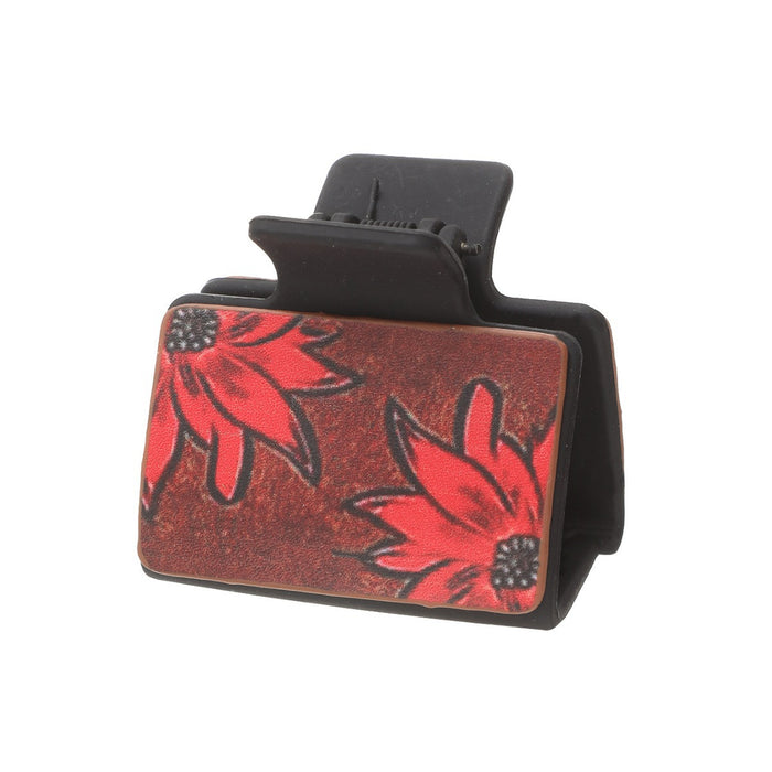 Wholesale Western Wind Sunflower Feather Pattern Leather Hairpin Shark Clip Women' s Grab Clip