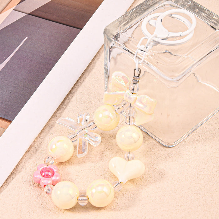 Wholesale Fresh Candy Color Plated Beaded Keychain Small Pendant Bow