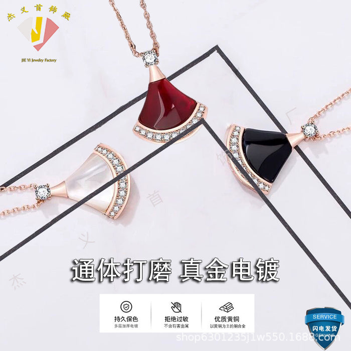 Wholesale Fan-shaped Small Skirt Necklace Women's Jewelry White Bei Agate All-match Collar Chain Woolen Chain Women's First Jewelry