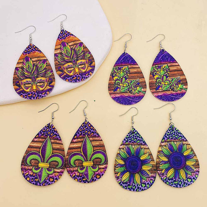 Wholesale European and American Carnival Three-layer Leather Earrings with Shiny Leaf Shaped Earrings Bohemian Carnival Earrings JDC-ES-YaChen007