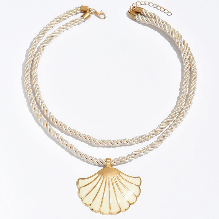 Wholesale Fashionable oil drop shell pendant necklace, beach niche design, scallop multi-layer woven rope accessory