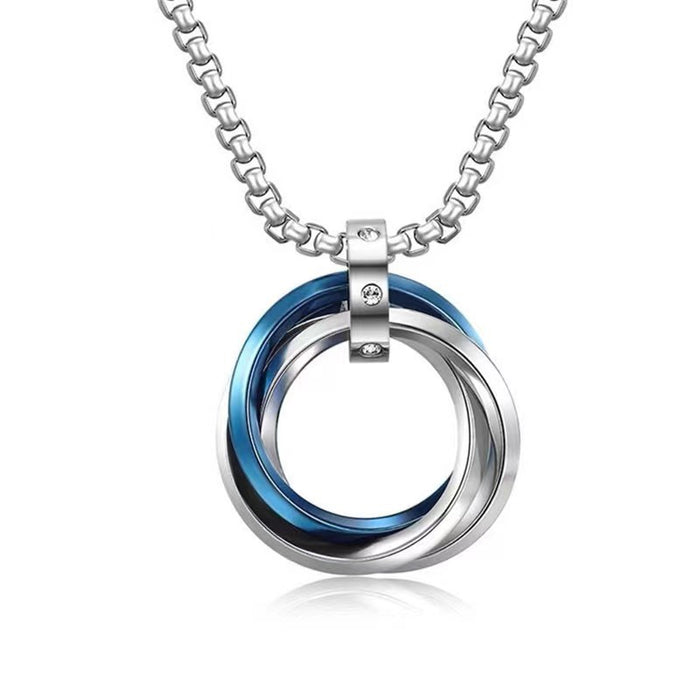 Wholesale Three Ring Diamond Pendant Stainless Steel Necklace JDC-NE-Zheq010