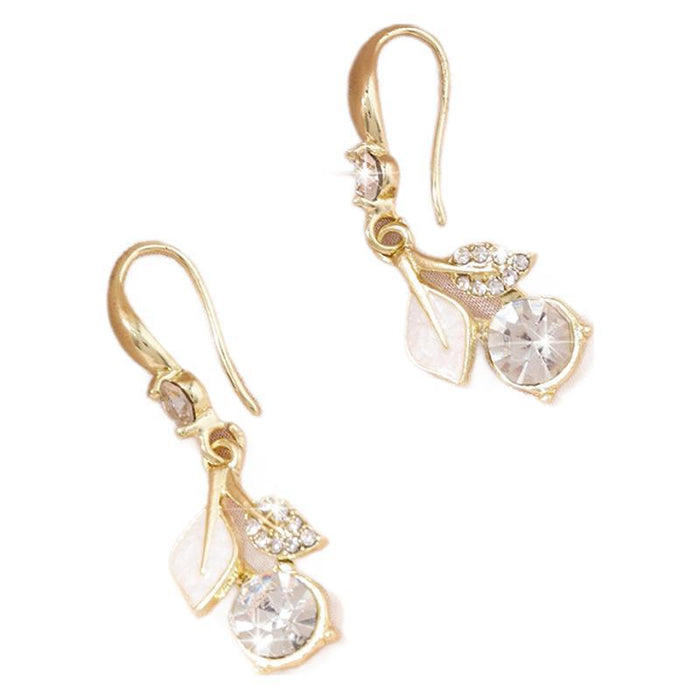Wholesale diamond-studded leaves flower pearl earrings