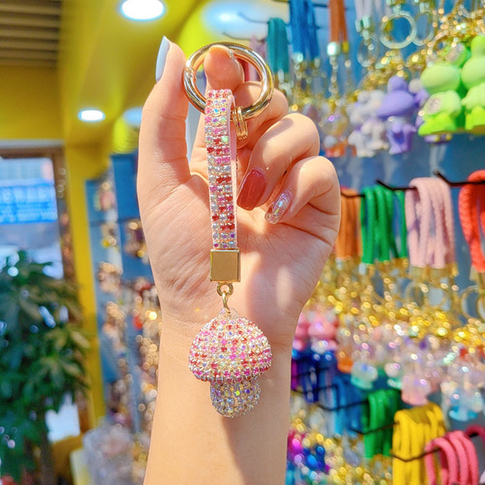 Wholesale Full-diamond mushroom pendant encrusted with diamonds  personalized couple keychain
