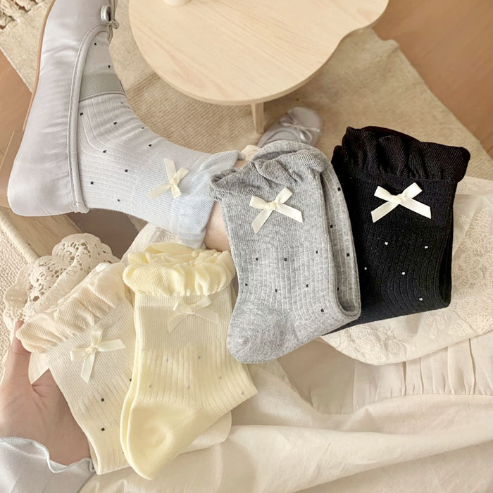 Wholesale Boneless socks, bow tie, short tube women's socks, polka dot cotton socks