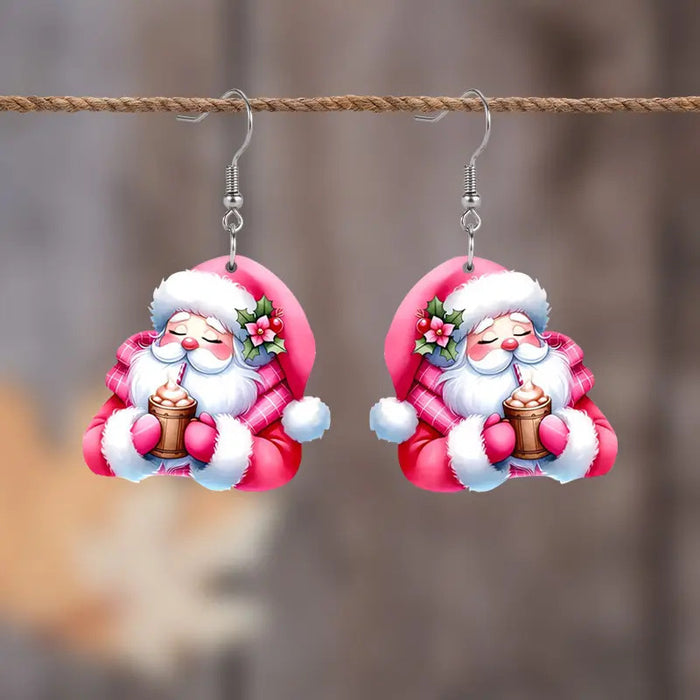 Wholesale Acrylic Christmas Snowman Bell Earrings 2D Cartoon Pendant Design Party Wear Fashion Accessory