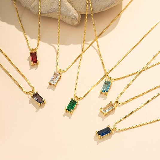Wholesale Square Birthstone Colored Zircon Pendant Color Preserving Box Chain Necklace
