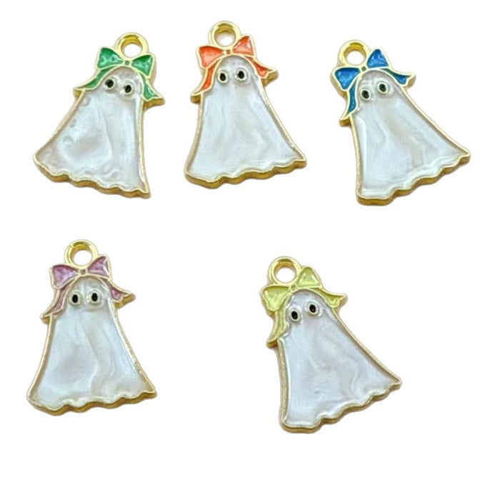 Wholesale 10pcs DIY Alloy Drip Oil  Bow Ghost Pendant Cute Quirky Necklace Earring Charm Accessory