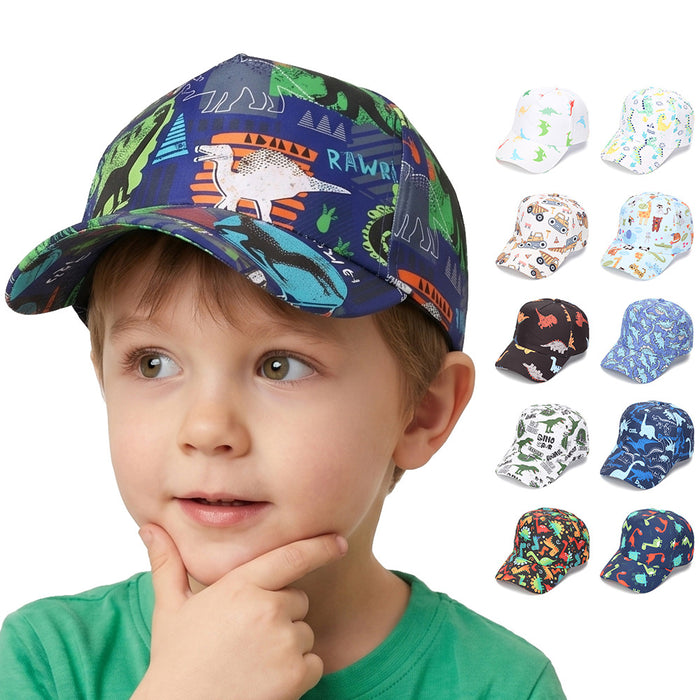 Wholesale Kids Printed Dinosaur Excavator Truck Baseball Cap Summer Sun Hat for Boys Boutique