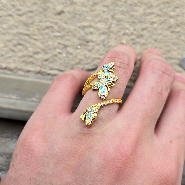 Wholesale New Dynamic Design Dreamy Dancing Butterfly Enamel Exquisite Opening Adjustable Ring