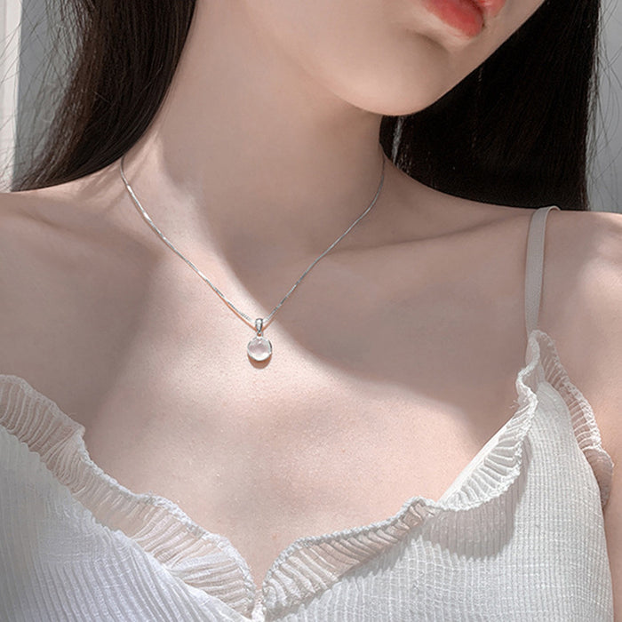 Wholesale Pink crystal necklace, light luxury, simple temperament, versatile collarbone chain, new style, round pendant accessory