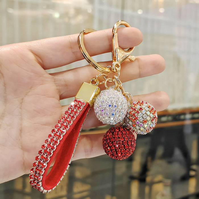 Wholesale Diamond-studded round ball pendant accessory  colorful rhinestone couple bag charm keychain