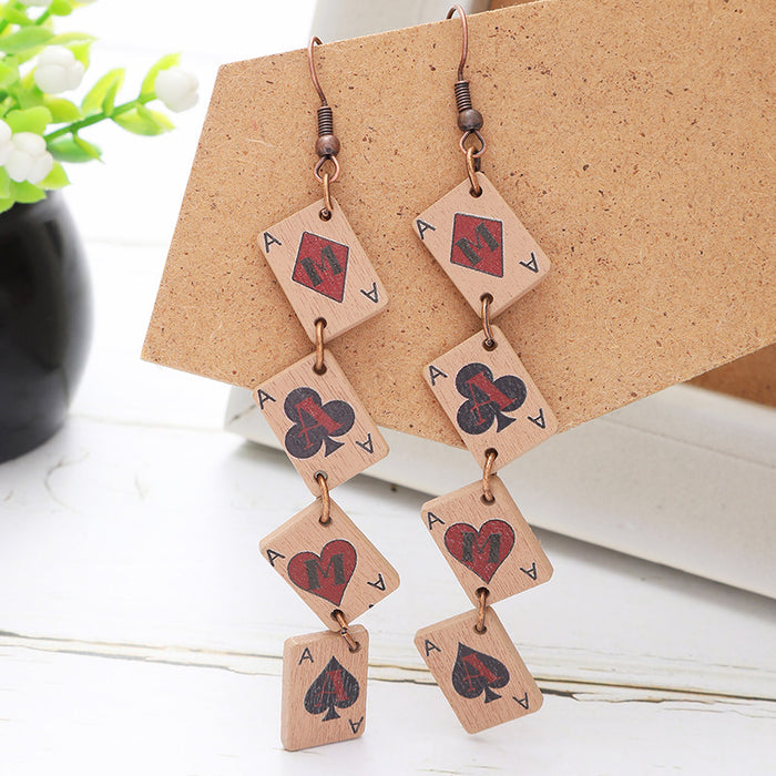 Wholesale Spliced Multi-layered Playing Cards Wooden MAMA Letter Earrings JDC-ES-YiTian005