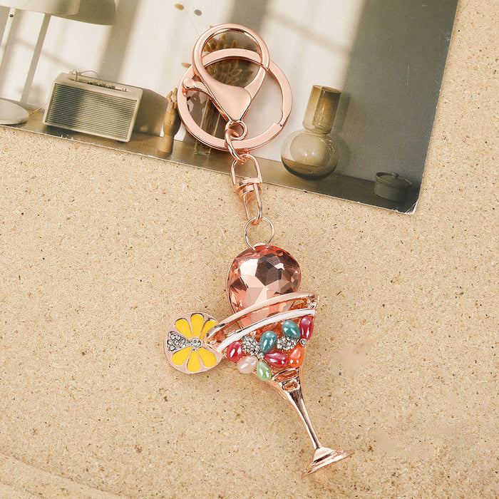 Wholesale Zinc Alloy Dark Green Rhinestone Goblet Keychain Bag Charm Car Key Accessory Gift MOQ≥2