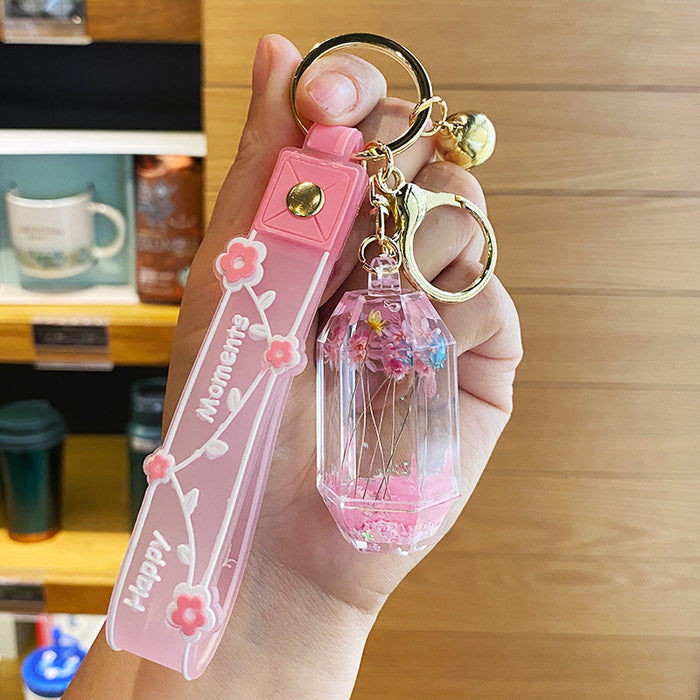 Wholesale Acrylic Oiled Quicksand Dried Flower Keychain JDC-KC-ManL006