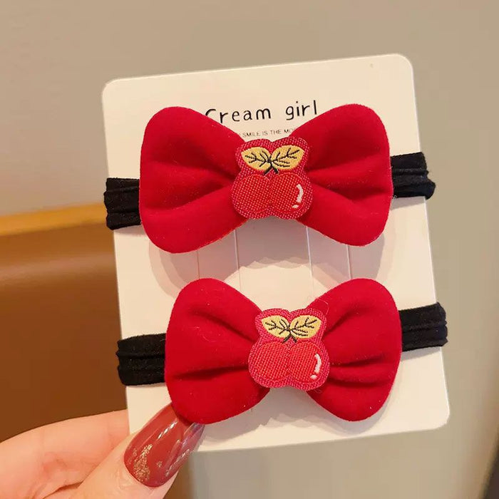 Wholesale New Year red bow hair band high elastic new year headdress baby rubber band children's festive hair accessories ponytail hair rope