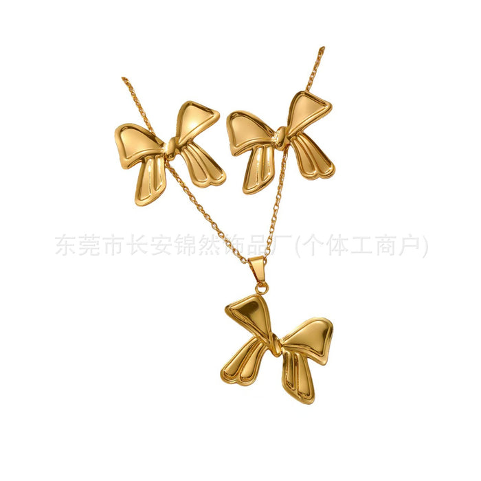 Wholesale Stainless steel gold-plated earring and necklace set