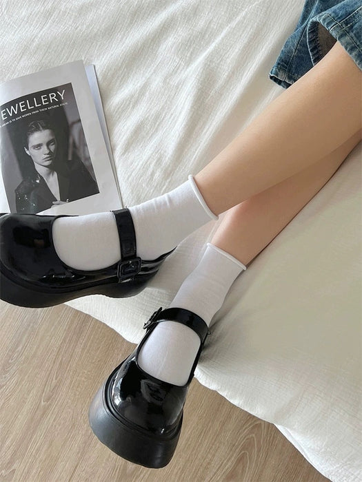 Wholesale Versatile thin strip pile socks, basic solid color mid tube socks