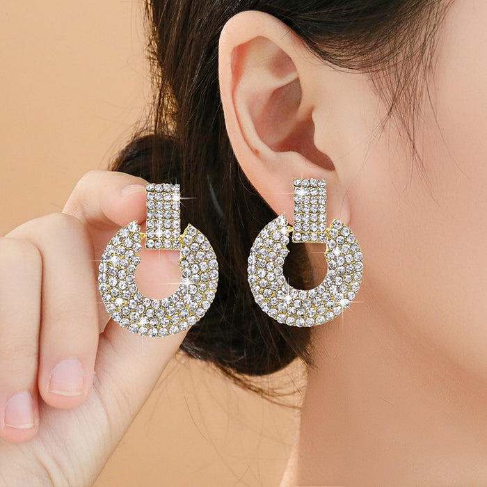 Wholesale Retro light luxury diamond geometric round earrings