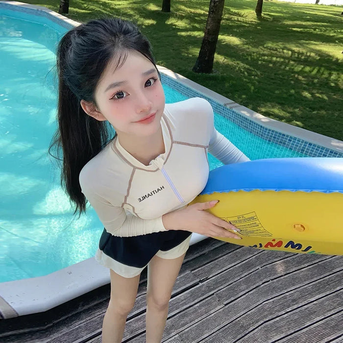 Wholesale Sunscreen swimsuit split three piece set long sleeved long pants hot spring surfing suit snorkeling sports swimsuit