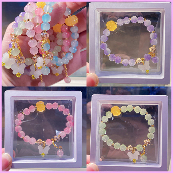Wholesale Butterfly Bow Glass Bead Bracelet for Kids Trendy Jewelry Accessory MOQ≥3