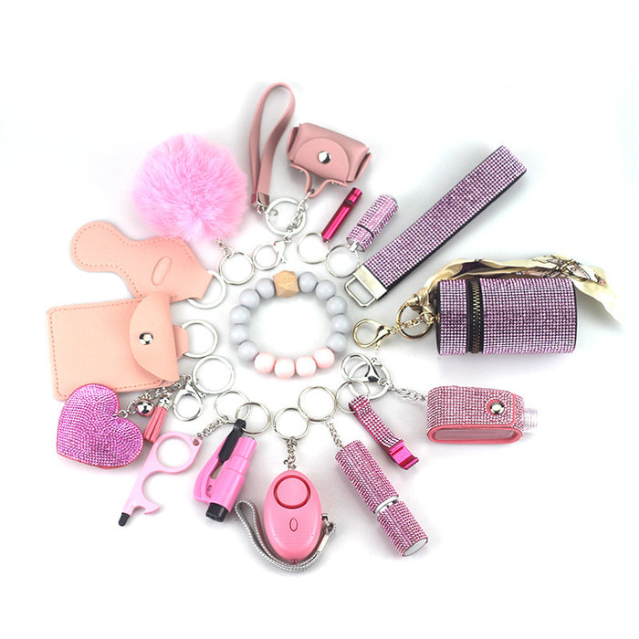 Wholesale Multifunctional Leather Pom Pom Keychain Diamond 15-piece Set JDC-KC-TouMS047