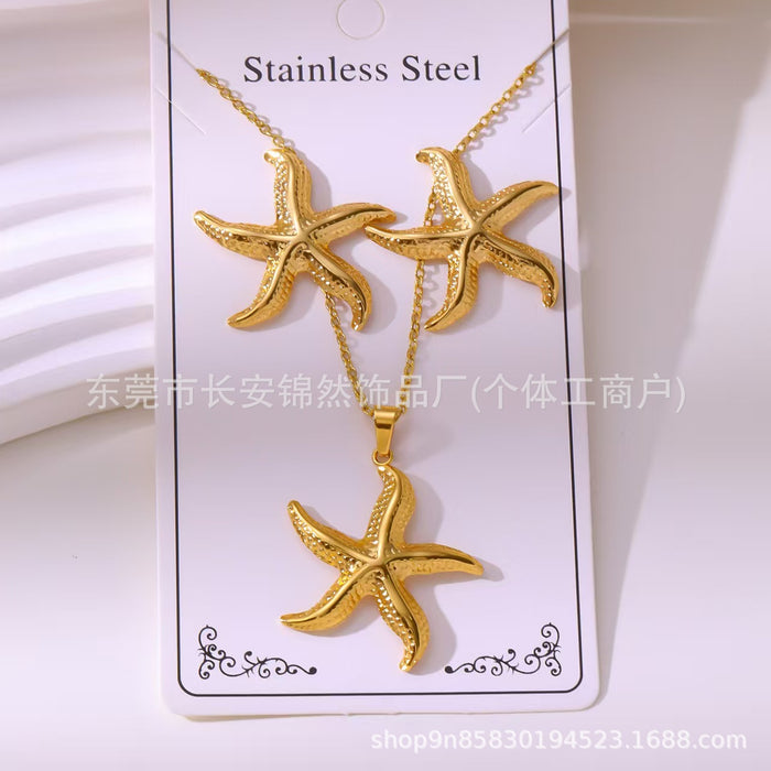 Wholesale Stainless steel gold-plated earring and necklace set