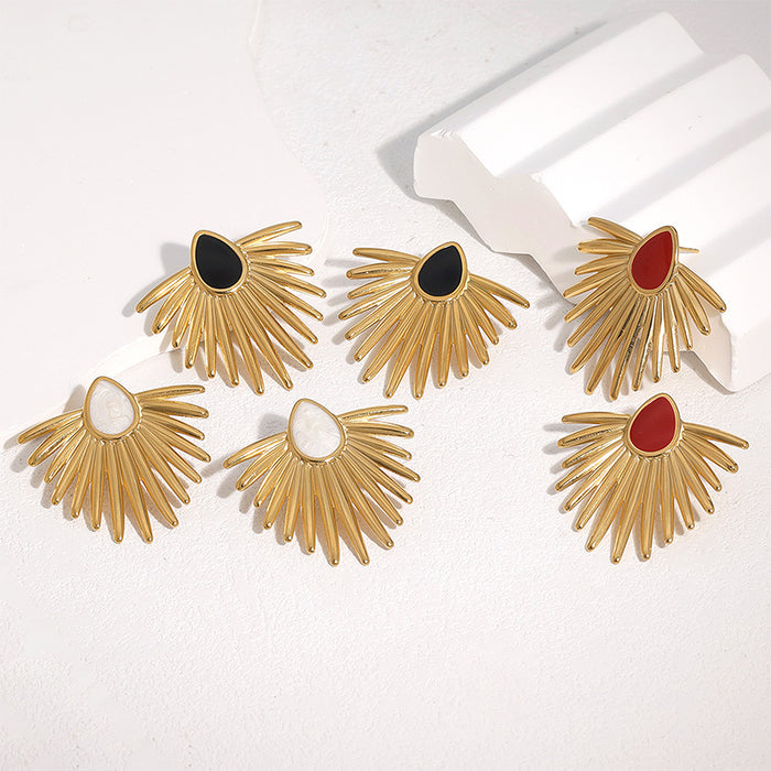 Wholesale Stainless Steel Oil Drop Fan-Shaped Earrings 18K Gold Earrings