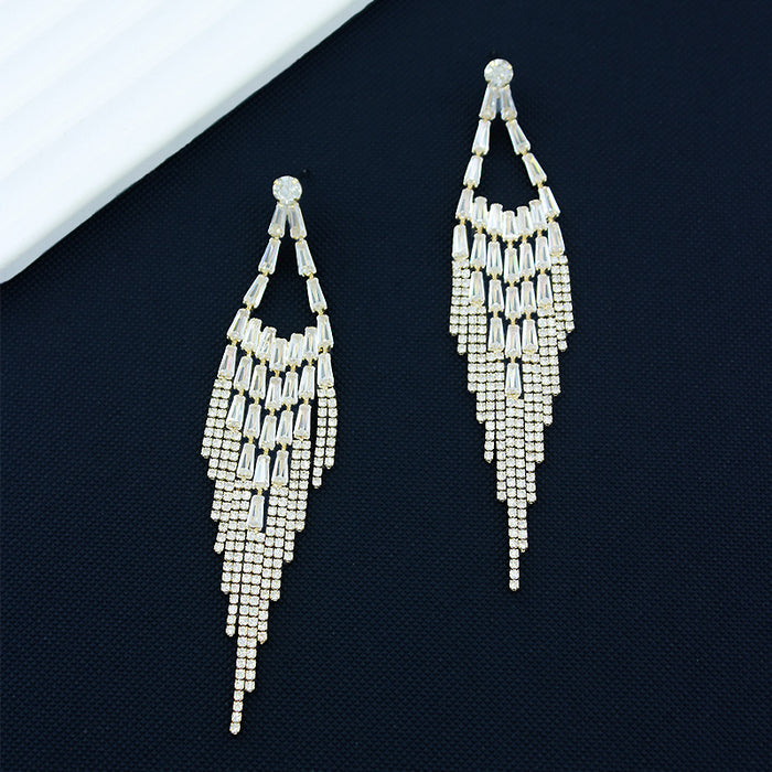 Wholesale Zircon Tassel Rhinestone Diamond Earrings Women's High-end Exaggerated Long Earrings