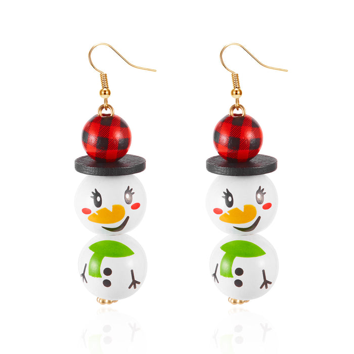 Wholesale Christmas earrings creative snowman funny Christmas element earrings versatile wooden beads holiday ear hooks