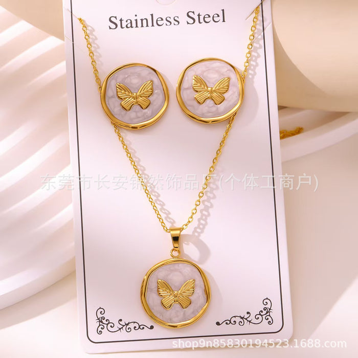 Wholesale 304 Stainless Steel Vacuum Plated Earrings and Necklace Set