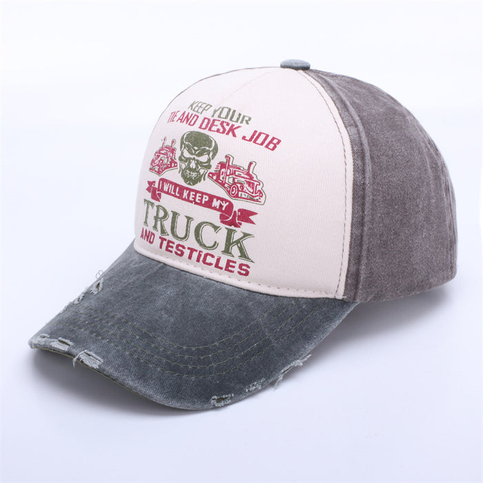 Wholesale Graffiti printed baseball cap, skull washed old cap, color blocked baseball cap, wide brimmed cap, curved brimmed duckbill cap