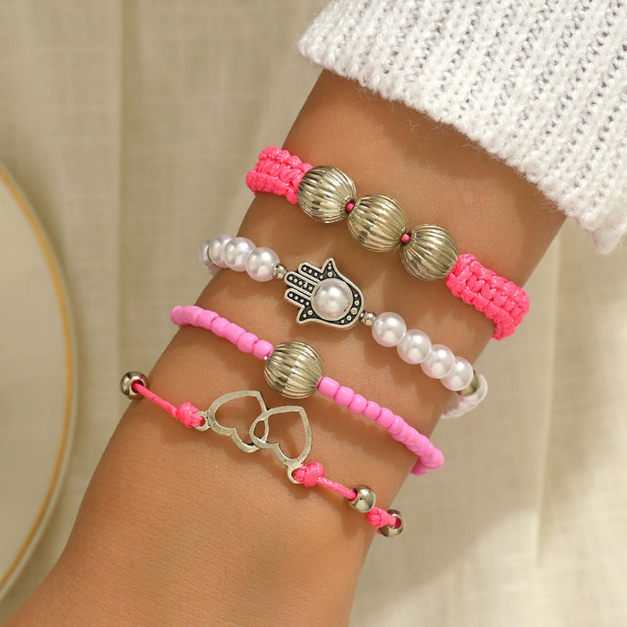 Wholesale Beaded Bracelet Set 5-Piece Heart Design Stackable Bracelets