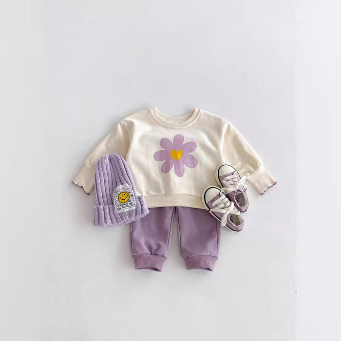 Wholesale Cute Small Flower Sweatshirt Sweatpants Baby Suit JDC-BC-WeiNiS022