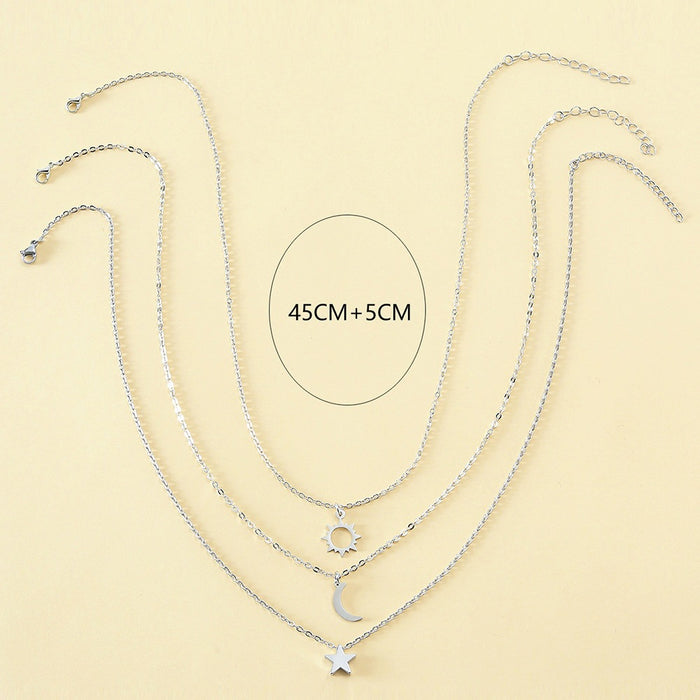 Wholesale Best Friend Sun Moon Star Pendant Necklace Set Stainless Steel Plated Jewelry Accessory