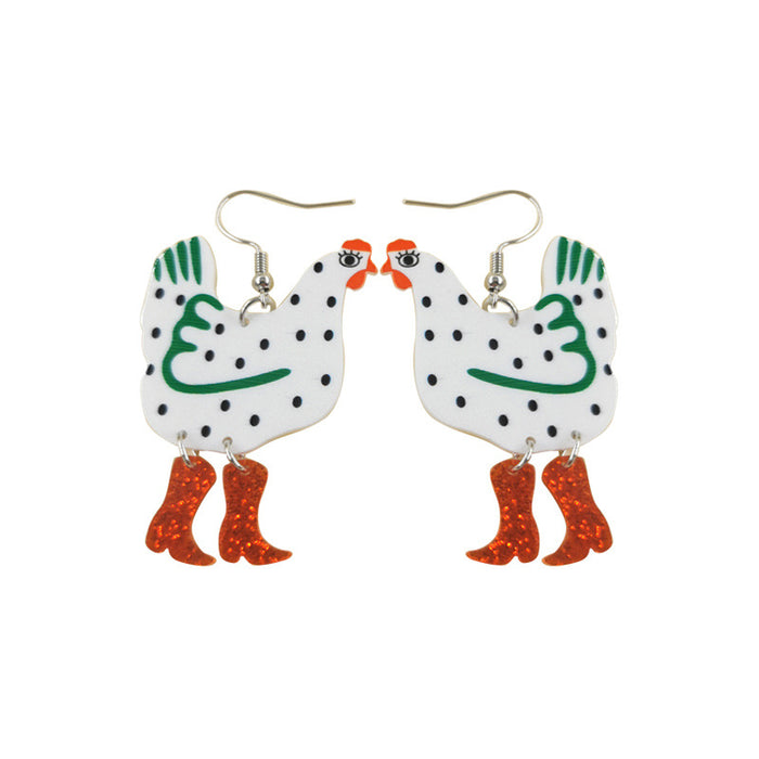 Wholesale Polka Dot Cartoon Chicken High Heels Acrylic Printed Earrings JDC-ES-QingM006