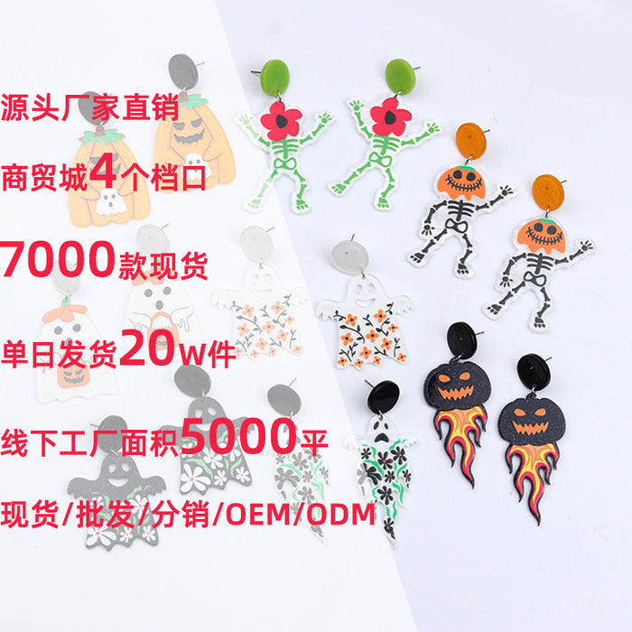 Wholesale  Earrings Earrings Fashion Personalized Acrylic Pumpkin Skull Flower Ghost Earrings Ear Jewelry