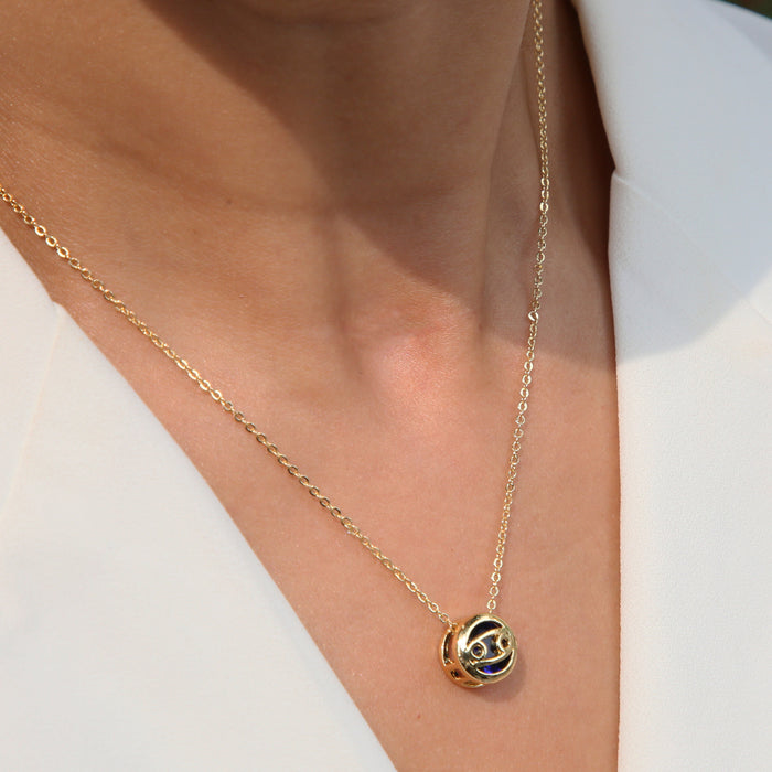 Wholesale   Brass Double-sided Round Hollow December Color Zirconium birthstone Twelve Constellation Pendant Necklace