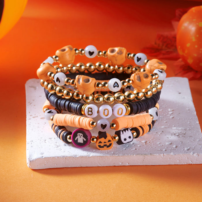 Wholesale  Bracelet Polymer Clay Pumpkin Skull Elastic Bracelet Holiday Party Gift Set