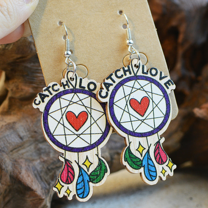 Wholesale Valentine's Day Wooden Dream Catcher Love Earrings JDC-ES-ChenC001