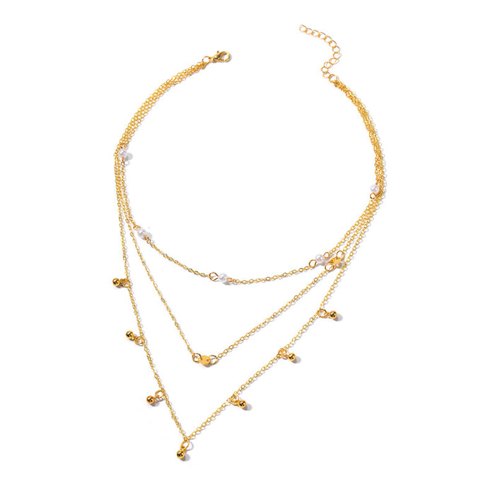 Wholesale Versatile jewelry, pearl discs, small round beads, three-layer necklace, light luxury, high-end feel